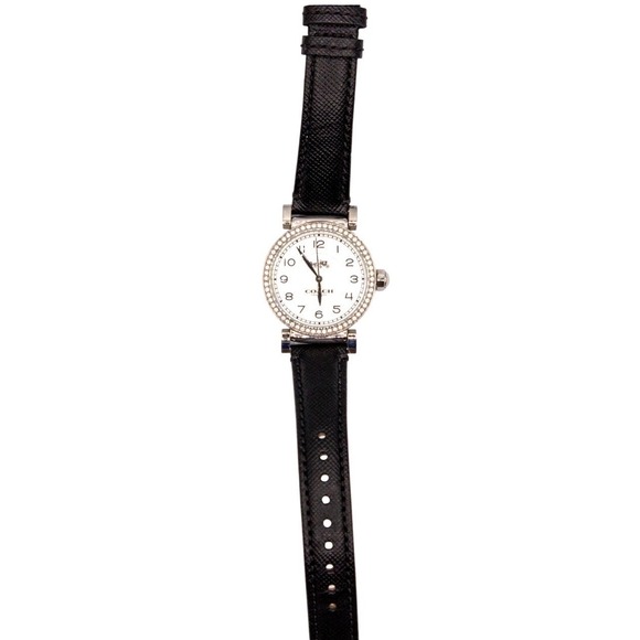 Coach Accessories - Coach Women's Black Leather Strap Silver Crystal-Accented Watch New Battery